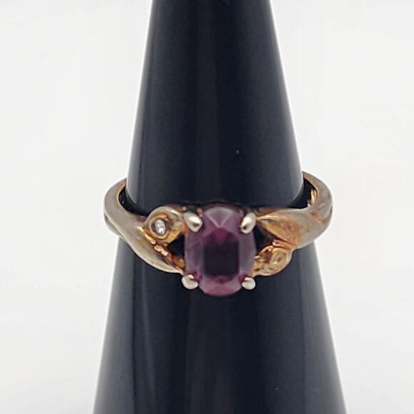 Vintage Uncas 14K GE Purple Glass & CZ Ring (7) - Picture 1 of 8